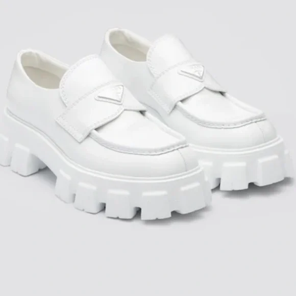 Prada | Shoes | Prada Mens White Monolith Leather Loafers  display picture 2